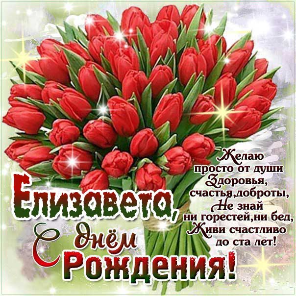 C днем рождения Елизавета тюльпаны красивая открытка